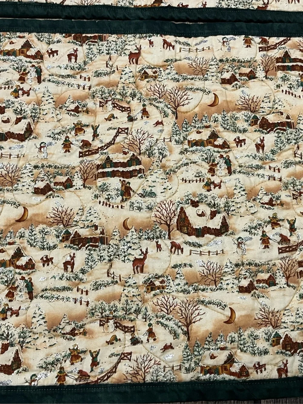Set of 4 Quilted Wildlife Print Placemats with Dark Green Border